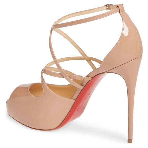 Christian Louboutin Holly Alta 120 Nude Patent Cross Strap Sandal Heel Pump 42 - Picture 8 of 12